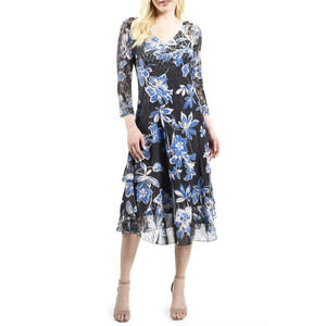 NWT Komarov Floral Charmeuse & Lace Cocktail Midi Dress size:XL
